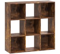 HOMCOM 3-tier 9 Cubes Storage Unit Particle Board Cupboard Bookcase Organiser Home Office Shelves, Rustic Brown