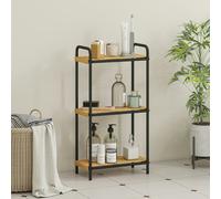 HOMCOM 3-Tier Bamboo Bathroom Shelf, Freestanding Shelving Unit, Natural - Black, Natural - W41.5*D21.5*H77.5cm