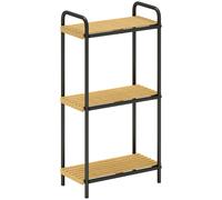 HOMCOM 3-Tier Bamboo Bathroom Storage Shelf, Freestanding Narrow Shelving Unit with Slatted Shelves for Kitchen Bathroom Living Room, 41.5 x 21.5 x 77.5 cm, Natural and Black