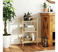HOMCOM 3-Tier Bamboo Bathroom Storage Shelf with Adjustable Rack, Natural
