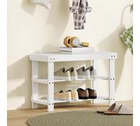 HOMCOM 3-Tier Bamboo Shoe Bench with 2 Shelves for Entryway, White - White