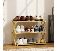 Homcom 3-Tier Bamboo Shoe Rack, Folding Shoe Shelf, Holds Up To 9 Pairs