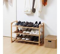 HOMCOM Bamboo Shoe Rack, 3-Tier Storage Organizer, Slatted Shelves, Free Standing, for 9 Pairs, Entryway, Natural Finish Aosom UK