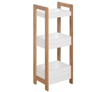 HOMCOM 3-Tier Bathroom Rack Storage Shelf Bamboo Organiser Shower Tower for Narrow Place