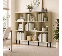 Homcom 3-Tier Bookshelf With 10 Cubbies, Book Shelf With Wood Legs, Oak