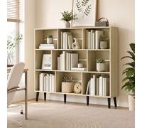 HOMCOM 3-Tier Bookshelf with 10 Cubbies, Book Shelf with Wood Legs, Oak