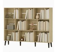 HOMCOM 3-Tier Bookshelf with 10 Cubbies, Book Shelf with Wood Legs, Oak