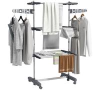 HOMCOM 3-Tier Clothes Airer Stainless Steel Drying Rack Foldable Grey 30kg