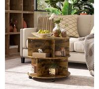 HOMCOM 3 Tier Coffee Table Round Rolling Centre Table w/ Wheels Rustic Brown