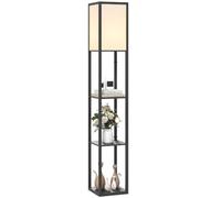 HOMCOM 3-Tier Floor Lamp, Bulb not Included, Black | Modern Corner Standing Lamp with Shelves and Storage, Lampshade, Foot Switch for Living Room, Bedroom, Home Office