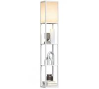 HOMCOM 3-Tier Floor Lamp with Shelves and Storage, Modern Corner Standing Lamp with Lampshade, Reading Light with Foot Switch for Living Room, Bedroom, Home Office, Bulb not Included, White