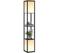 HOMCOM 3-Tier Floor Lamp with Shelves and Storage Dual Light Black