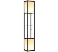 HOMCOM 3-Tier Floor Lamp with Shelves and Storage Dual Light Black | Modern Standing Lamp, Reading Light with Lampshade, Chain & Foot Switch, Living Room Bedroom Home Office, Bulb not Included