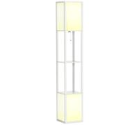 HOMCOM 3-Tier Floor Lamp with Shelves and Storage Dual Light Light White