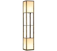HOMCOM 3-Tier Floor Lamp with Shelves and Storage Dual Light Rustic Brown | Modern Standing Lamp, Reading Light with Lampshade, Chain & Foot Switch, Living Room Bedroom Home Office, Bulb not Included