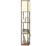 HOMCOM 3-Tier Floor Lamp with Shelves and Storage, Modern Corner Standing Lamp with Lampshade, Reading Light with Foot Switch for Living Room, Bedroom, Home Office, LED Bulb Included, Brown