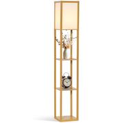 HOMCOM 3-Tier Floor Lamp with Shelves and Storage, Modern Corner Standing Lamp with Lampshade, Reading Light with Foot Switch for Living Room, Bedroom, Home Office, Bulb not Included, Natural