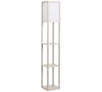 HOMCOM 3-Tier Floor Lamp with Shelves and Storage, Modern Corner Standing Lamp with Lampshade, Reading Light with Foot Switch for Living Room, Bedroom, Home Office, Bulb not Included, Oak