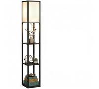 HOMCOM 3-Tier Floor Lamp with Shelves and Storage, Modern Corner Standing Lamp with Lampshade, Reading Light with Foot Switch for Living Room, Bedroom, Home Office, LED Bulb Included, Black