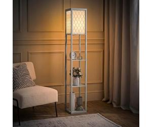 HOMCOM 3-Tier Floor Lamp with Shelves Standing Lamp Single Light Grey | Modern 160 cm Tall Reading Light, Fabric Lampshade, Chain Switch, for Living Room Bedroom, Bulb not Included