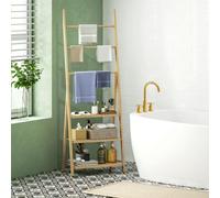 HOMCOM 3-Tier Folding Bamboo Bathroom Storage Shelving Unit With Towel Bars | TJ Hughes Natural