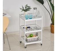 HOMCOM 3-Tier Home Trolley Kitchen Storage w/ Steel Bars 4 Wheels Rolling White