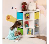 Homcom 3 Tier Kids Bookcase Toy Organiser Storage W/ 3 Fabric Drawers, White, White