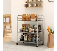 (S) HOMCOM Kitchen Trolley on Wheels Serving Cart with Handles Silver
