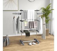 HOMCOM 3-Tier Clothes Airer Foldable with Wheels 142 x 55 x 152cm Grey