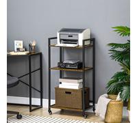 HOMCOM 3-tier Printer Stand With Lockable Wheels For Home Office Rustic Brown