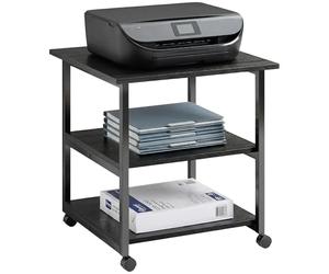 HOMCOM 3-Tier Printer Stand With Storage Shelf, Mobile Table on Wheels, 50 x 50 x 52.5cm Rolling Cart for Home Office, Black