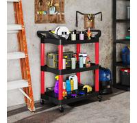 HOMCOM 3-Tier Rolling Tool Cart, Tool Trolley on Wheels for Garage, Black, Black
