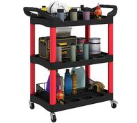 HOMCOM 3-Tier Rolling Tool Cart, Tool Trolley on Wheels for Garage, Black, Black