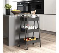 HOMCOM 3-Tier Rolling Utility Cart Kitchen Storage Trolley on Wheels Black, Black
