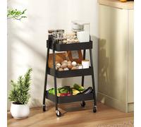 Homcom 3-Tier Rolling Utility Cart Kitchen Storage Trolley On Wheels Black Black