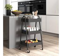 HOMCOM 3-Tier Rolling Utility Cart Kitchen Storage Trolley on Wheels Black, Black