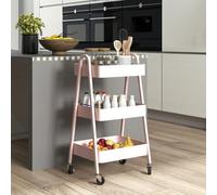 HOMCOM 3-Tier Storage Trolley on Wheels with Handles for Living Room, Kitchen in Pink HOMCOM Pink