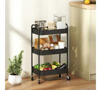 HOMCOM 3 Tier Rolling Utility Cart with 3 Mesh Basket, Black, Black