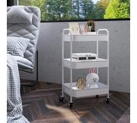 HOMCOM 3 Tier Rolling Utility Cart with 3 Mesh Basket, White HOMCOM White