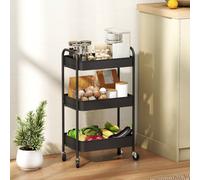 Homcom 3 Tier Rolling Utility Cart With 3 Mesh Basket In Black Black