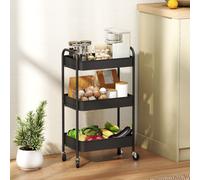HOMCOM 3 Tier Rolling Utility Cart with 3 Mesh Basket, Black - Black