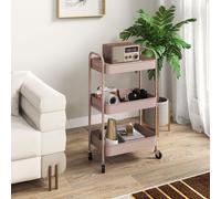 HOMCOM 3 Tier Rolling Utility Cart with 3 Mesh Basket, Black - Pink