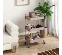 HOMCOM 3 Tier Rolling Utility Cart with 3 Mesh Basket, Pink