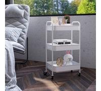 HOMCOM 3 Tier Rolling Utility Cart with 3 Mesh Basket, White HOMCOM White