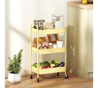 Homcom 3 Tier Rolling Utility Cart With 3 Mesh Basket, Yellow