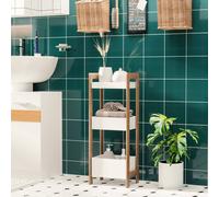 HOMCOM 3-Tier Shelf Storage Bamboo Cupboard - White, Bamboo colour