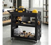 Homcom 3-Tier Shelf Storage Trolley Wheel Cart With Lockable Wheels Black