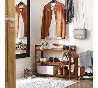 HOMCOM 3 Tier Shoe Rack Acacia Wood Shoe Storage Shelf Teak, Brown