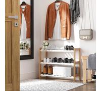 HOMCOM 3-Tier Shoe Rack Wood Frame Slatted Shelves Open Hygienic Storage 57x70cm