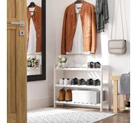 HOMCOM 3-Tier Shoe Rack Wood Frame Slatted Shelves Open Hygienic Storage in White HOMCOM White